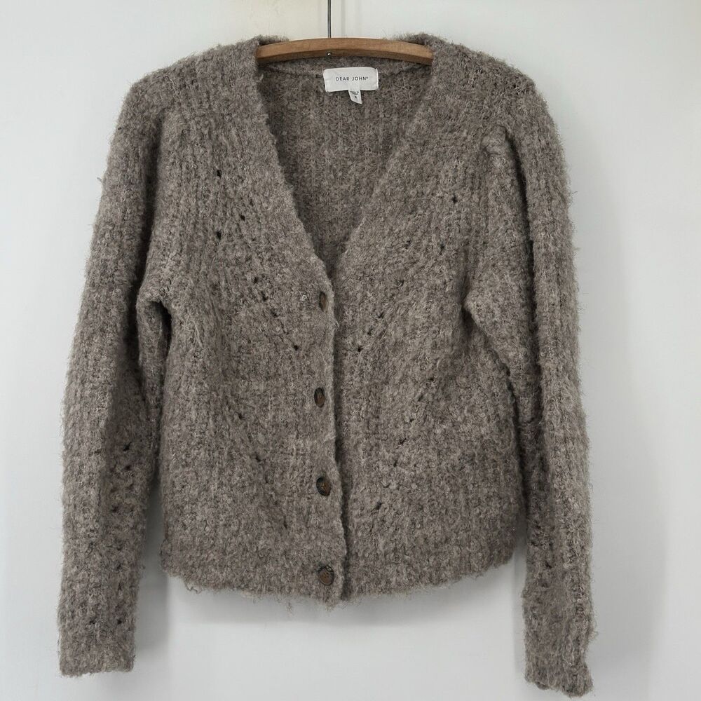 Dear John Long Sleeve gray cardigan‎ supper fluffy  Women's Size S. cable knit